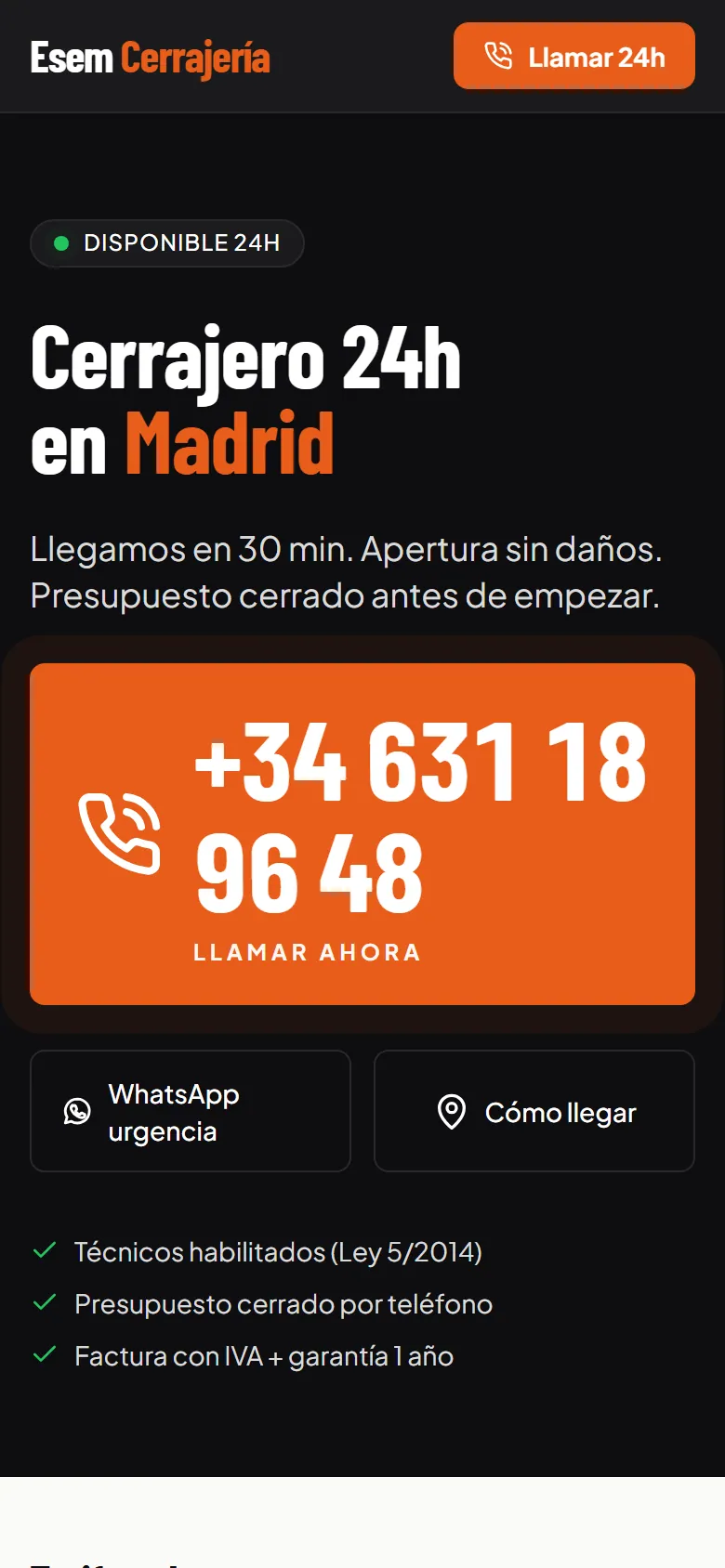 Captura del ejemplo Esem Cerrajería