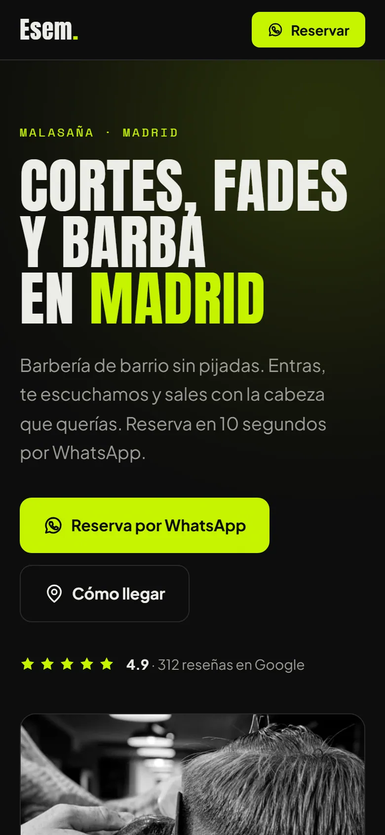 Captura del ejemplo Esem Barber